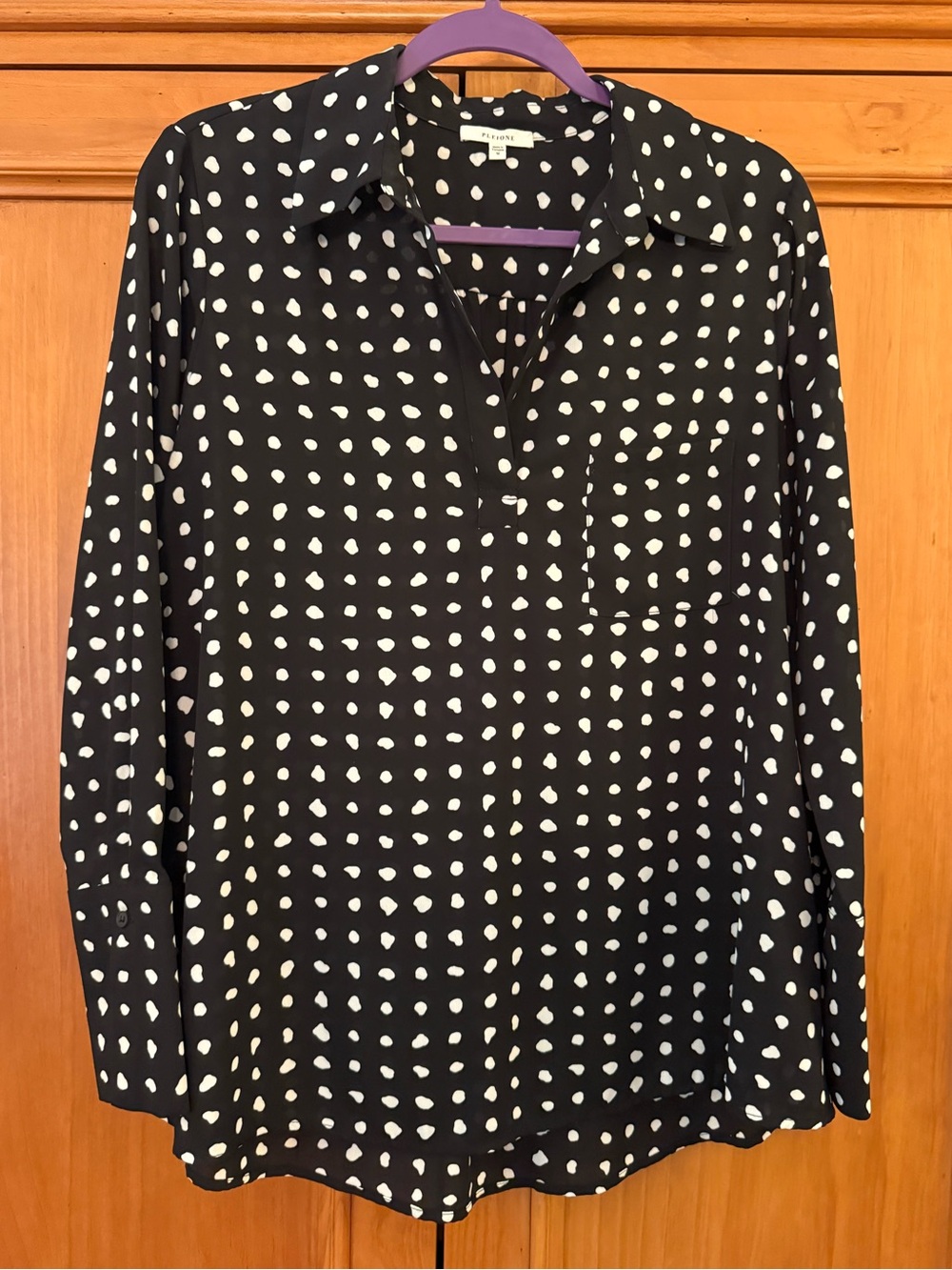 Pleione Black & White Polka Dot LS Blouse Tunic Top from Nordstrom Rack M